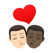 👨🏻‍❤️‍💋‍👨🏿 Emoji sich küssendes Paar - Mann: helle Hautfarbe, Mann: dunkle Hautfarbe JoyPixels 6.5.