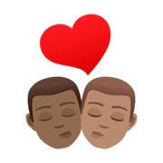 👨🏾‍❤️‍💋‍👨🏽 Emoji sich küssendes Paar - Mann: mitteldunkle Hautfarbe, Mann: mittlere Hautfarbe JoyPixels 6.5.