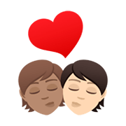 🧑🏽‍❤️‍💋‍🧑🏻 Emoji sich küssendes Paar: Person, Person, mittlere Hautfarbe, helle Hautfarbe JoyPixels 6.5.