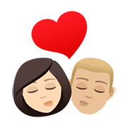 👩🏻‍❤️‍💋‍👨🏼 Emoji Beso - Mujer: Tono De Piel Claro, Hombre: Tono De Piel Claro Medio en JoyPixels 6.5.