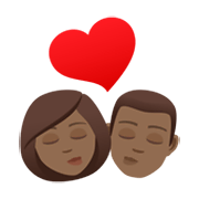 👩🏾‍❤️‍💋‍👨🏾 Emoji sich küssendes Paar - Frau: mitteldunkle Hautfarbe, Mann: mitteldunkle Hautfarbe JoyPixels 6.5.