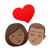 👩🏾‍❤️‍💋‍👨🏽 Emoji Beso - Mujer: Tono De Piel Claro Medio, Hombre: Tono De Piel Medio en JoyPixels 6.5.