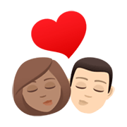 👩🏽‍❤️‍💋‍👨🏻 Emoji sich küssendes Paar - Frau: mittlere Hautfarbe, Mann: helle Hautfarbe JoyPixels 6.5.