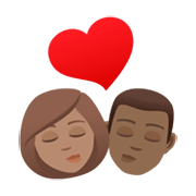 👩🏽‍❤️‍💋‍👨🏾 Emoji sich küssendes Paar - Frau: mittlere Hautfarbe, Mann: mitteldunkle Hautfarbe JoyPixels 6.5.