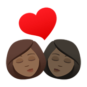 👩🏾‍❤️‍💋‍👩🏿 Emoji sich küssendes Paar - Frau: mitteldunkle Hautfarbe, Frau: dunkle Hautfarbe JoyPixels 6.5.