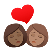 👩🏾‍❤️‍💋‍👩🏽 Emoji sich küssendes Paar - Frau: mitteldunkle Hautfarbe, Frau: mittlere Hautfarbe JoyPixels 6.5.