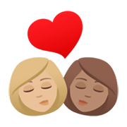👩🏼‍❤️‍💋‍👩🏽 Emoji sich küssendes Paar - Frau: mittelhelle Hautfarbe, Frau: mittlere Hautfarbe JoyPixels 6.5.