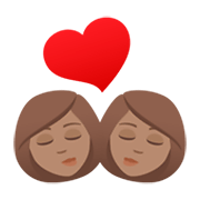 👩🏽‍❤️‍💋‍👩🏽 Emoji sich küssendes Paar - Frau: mittlere Hautfarbe, Frau: mittlere Hautfarbe JoyPixels 6.5.
