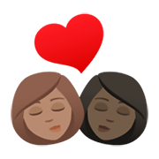 👩🏽‍❤️‍💋‍👩🏿 Emoji sich küssendes Paar - Frau: mittlere Hautfarbe, Frau: dunkle Hautfarbe JoyPixels 6.5.