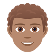 👨🏽‍🦱 Emoji Mann: mittlere Hautfarbe, lockiges Haar JoyPixels 6.5.