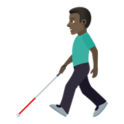 👨🏿‍🦯 Emoji Homem Com Bengala Para Cego: Pele Escura na JoyPixels 6.5.