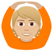 🙆🏼 Emoji Person mit Händen auf dem Kopf: mittelhelle Hautfarbe JoyPixels 6.5.