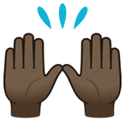 🙌🏿 Emoji zwei erhobene Handflächen: dunkle Hautfarbe JoyPixels 6.5.