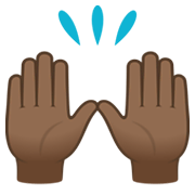 🙌🏾 Emoji zwei erhobene Handflächen: mitteldunkle Hautfarbe JoyPixels 6.5.
