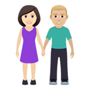 👩🏻‍🤝‍👨🏼 Emoji Mann und Frau halten Hände: helle Hautfarbe, mittelhelle Hautfarbe JoyPixels 6.5.