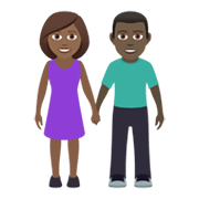 👩🏾‍🤝‍👨🏿 Emoji Mann und Frau halten Hände: mitteldunkle Hautfarbe, dunkle Hautfarbe JoyPixels 6.5.