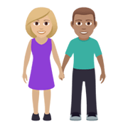 👩🏼‍🤝‍👨🏽 Emoji Mann und Frau halten Hände: mittelhelle Hautfarbe, mittlere Hautfarbe JoyPixels 6.5.