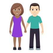👩🏽‍🤝‍👨🏻 Emoji Homem E Mulher De Mãos Dadas: Pele Morena E Pele Clara na JoyPixels 6.5.
