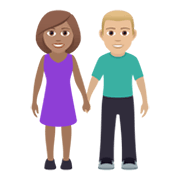 👩🏽‍🤝‍👨🏼 Emoji Mann und Frau halten Hände: mittlere Hautfarbe, mittelhelle Hautfarbe JoyPixels 6.5.