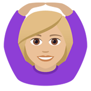 🙆🏼‍♀️ Emoji Frau mit Händen auf dem Kopf: mittelhelle Hautfarbe JoyPixels 6.5.