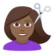💇🏾‍♀️ Emoji Frau beim Haareschneiden: mitteldunkle Hautfarbe JoyPixels 6.5.