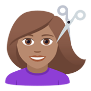 💇🏽‍♀️ Emoji Frau beim Haareschneiden: mittlere Hautfarbe JoyPixels 6.5.