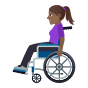 👩🏾‍🦽 Emoji Frau in manuellem Rollstuhl: mitteldunkle Hautfarbe JoyPixels 6.5.