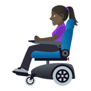👩🏿‍🦼 Emoji Frau in elektrischem Rollstuhl: dunkle Hautfarbe JoyPixels 6.5.