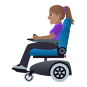 👩🏽‍🦼 Emoji Mulher Em Cadeira De Rodas Motorizada: Pele Morena na JoyPixels 6.5.