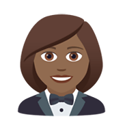 🤵🏾‍♀️ Emoji Frau im Smoking: mitteldunkle Hautfarbe JoyPixels 6.5.