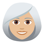 👩🏼‍🦳 Emoji Frau: mittelhelle Hautfarbe, weißes Haar JoyPixels 6.5.