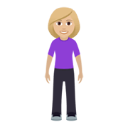 🧍🏼‍♀️ Emoji stehende Frau: mittelhelle Hautfarbe JoyPixels 6.5.