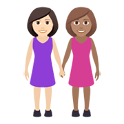 👩🏻‍🤝‍👩🏽 Emoji händchenhaltende Frauen: helle Hautfarbe, mittlere Hautfarbe JoyPixels 6.5.