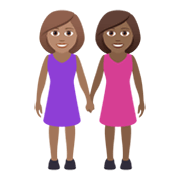 👩🏽‍🤝‍👩🏾 Emoji händchenhaltende Frauen: mittlere Hautfarbe, mitteldunkle Hautfarbe JoyPixels 6.5.