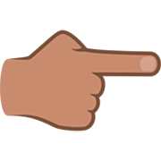 👉🏽 Emoji Dorso Da Mão Com Dedo Indicador Apontando Para A Direita: Pele Morena na JoyPixels 7.0.
