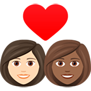 👩🏻‍❤️‍👩🏾 Emoji Liebespaar - Frau: helle Hautfarbe, Frau: mitteldunkle Hautfarbe JoyPixels 7.0.