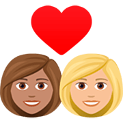 👩🏽‍❤️‍👩🏼 Emoji Liebespaar - Frau: mittlere Hautfarbe, Frau: mittelhelle Hautfarbe JoyPixels 7.0.