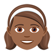 👧🏾 Emoji Mädchen: mitteldunkle Hautfarbe JoyPixels 7.0.