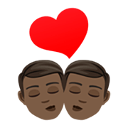 👨🏿‍❤️‍💋‍👨🏿 Emoji sich küssendes Paar - Mann: dunkle Hautfarbe, Mann: dunkle Hautfarbe JoyPixels 7.0.