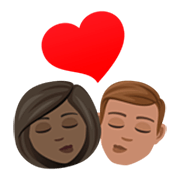 👩🏿‍❤️‍💋‍👨🏽 Emoji sich küssendes Paar - Frau: dunkle Hautfarbe, Mann: mittlere Hautfarbe JoyPixels 7.0.