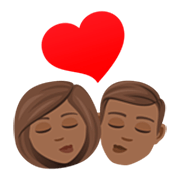 👩🏾‍❤️‍💋‍👨🏾 Emoji sich küssendes Paar - Frau: mitteldunkle Hautfarbe, Mann: mitteldunkle Hautfarbe JoyPixels 7.0.