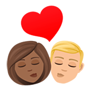👩🏾‍❤️‍💋‍👨🏼 Emoji Beso - Mujer: Tono De Piel Oscuro Medio, Hombre: Tono De Piel Claro Medio en JoyPixels 7.0.