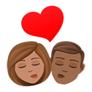 👩🏽‍❤️‍💋‍👨🏾 Emoji Beijo - Mulher: Pele Morena, Homem: Pele Morena Escura na JoyPixels 7.0.