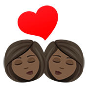 👩🏿‍❤️‍💋‍👩🏿 Emoji sich küssendes Paar - Frau, Frau: dunkle Hautfarbe, dunkle Hautfarbe JoyPixels 7.0.