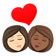 👩🏻‍❤️‍💋‍👩🏾 Emoji sich küssendes Paar - Frau: helle Hautfarbe, Frau: mitteldunkle Hautfarbe JoyPixels 7.0.