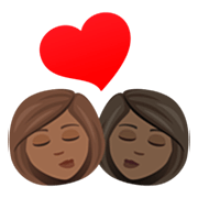 👩🏾‍❤️‍💋‍👩🏿 Emoji sich küssendes Paar - Frau: mitteldunkle Hautfarbe, Frau: dunkle Hautfarbe JoyPixels 7.0.