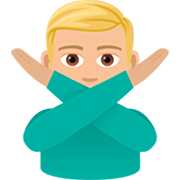 Emoji 🙅🏼‍♂️ Uomo Con Gesto Di Rifiuto: Carnagione Abbastanza Chiara su JoyPixels 7.0.