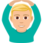 🙆🏼‍♂️ Emoji Mann mit Händen auf dem Kopf: mittelhelle Hautfarbe JoyPixels 7.0.