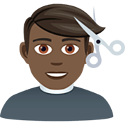 Émoji 💇🏿‍♂️ Homme Qui Se Fait Couper Les Cheveux : Peau Foncée sur JoyPixels 7.0.