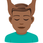 💆🏾‍♂️ Emoji Mann, der eine Kopfmassage bekommt: mitteldunkle Hautfarbe JoyPixels 7.0.